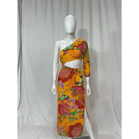 Anthropologie Farm x Orange Single-Shoulder Printed Maxi Dress Size XS PETITE - Picture 2 of 5